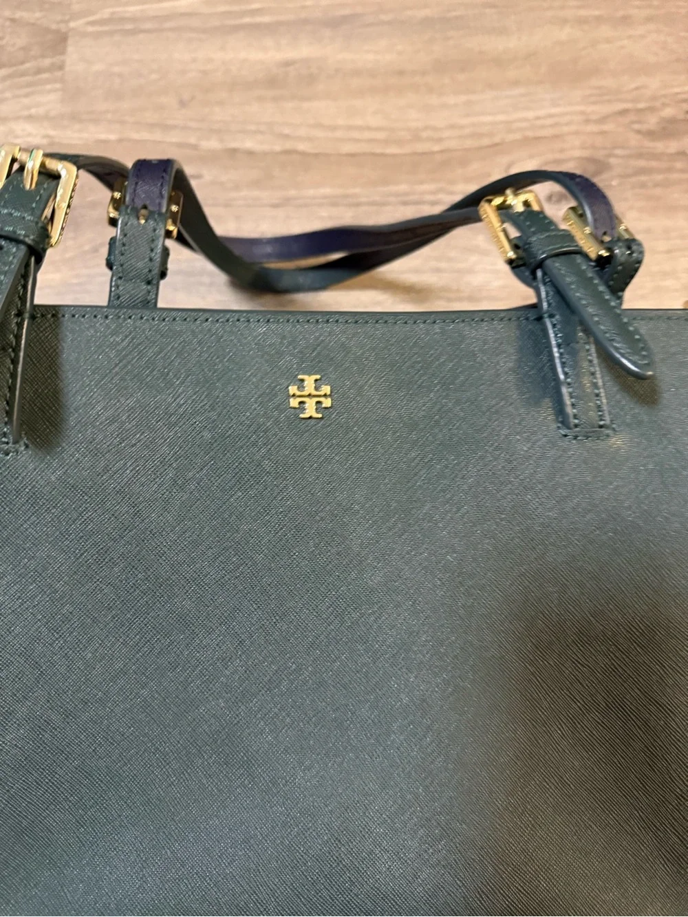 Tory Burch Saffiano Leather Tote green/navy blue